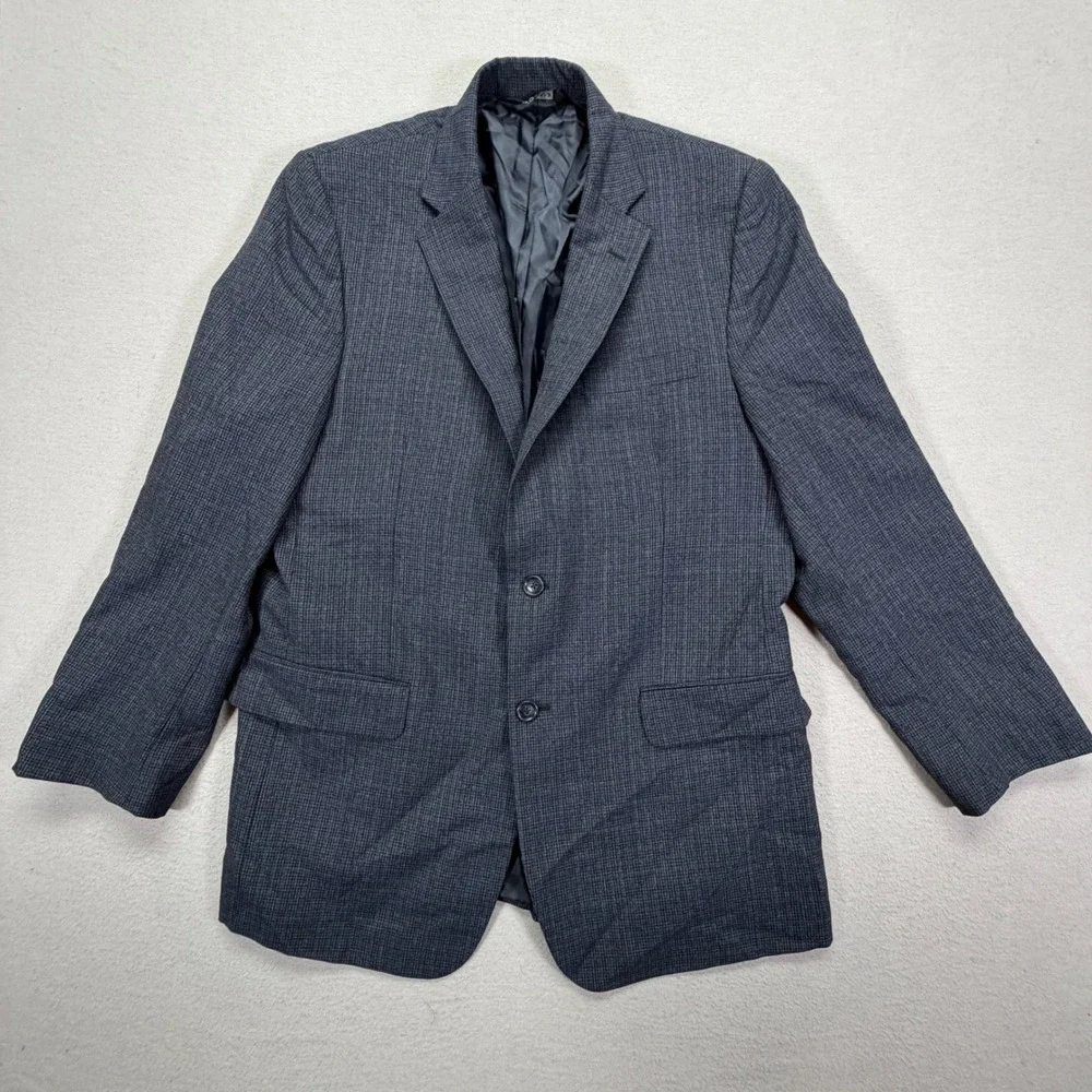 Jos. A. Bank Mens Blazer Regular Fit Blue Grey Wool Micro Check Sport Coat 42R